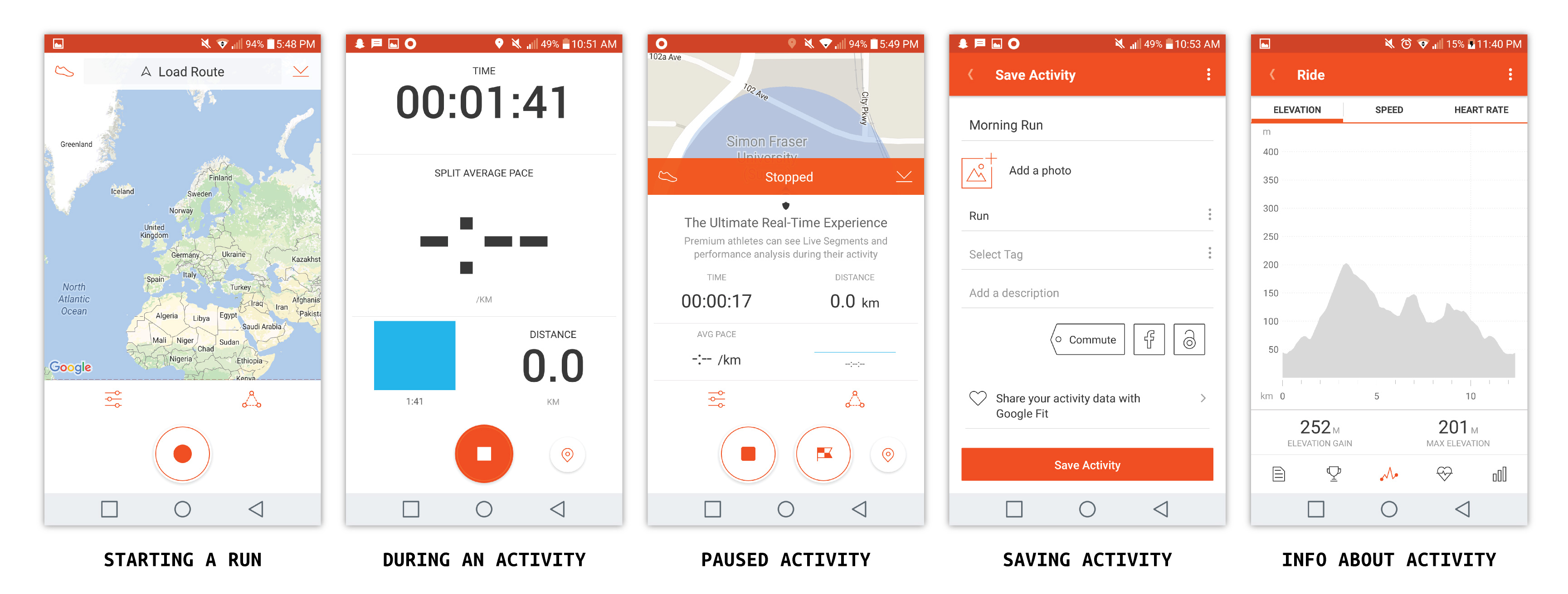 Screenshot of Strava Android app